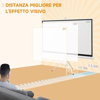 Pantalla de Proyector de 84 Pulgadas 4K HD Formato 16:9 con Trípode Plegable Ajustable, Pantalla de Proyector Portátil de Metal, Gran Angular de 160 Grados, para Casa, Hogar, Cine, Exterior, Blanco