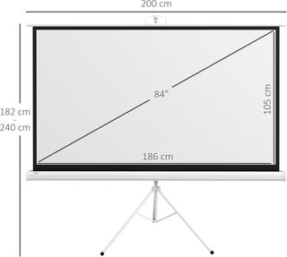 Pantalla de Proyector de 84 Pulgadas 4K HD Formato 16:9 con Trípode Plegable Ajustable, Pantalla de Proyector Portátil de Metal, Gran Angular de 160 Grados, para Casa, Hogar, Cine, Exterior, Blanco