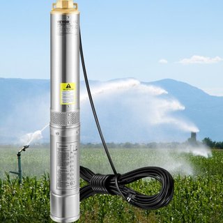 Bomba Sumergible de Pozo Profundo, 750W 230V/50Hz, 105L/min 62 m de Altura Resistente a Arena <5%, Cable Eléctrico de 20 m, Bombas de Agua de Acero Inoxidable de 8.9 cm para Uso Industrial, Irriga...