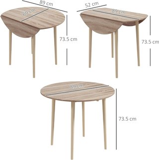 Mesa Plegable de Acento para Cocina y Comedor, Mesa de Comedor en Aglomerado y Madera de Pino, Ø89X73.5 Cm, Color Madera