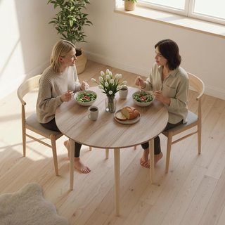 Mesa Plegable de Acento para Cocina y Comedor, Mesa de Comedor en Aglomerado y Madera de Pino, Ø89X73.5 Cm, Color Madera