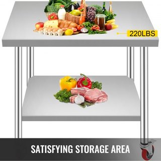 Mesa de Trabajo de Acero Inoxidable 36 x 30 x 34 Pulgadas, Capacidad de Carga de 700 LBS con 4 Ruedas, 3 Niveles de Altura Ajustable, Mesa de Trabajo Pesada para Preparación de Alimentos en Cocina...