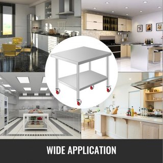 Mesa de Trabajo de Acero Inoxidable 36 x 30 x 34 Pulgadas, Capacidad de Carga de 700 LBS con 4 Ruedas, 3 Niveles de Altura Ajustable, Mesa de Trabajo Pesada para Preparación de Alimentos en Cocina...