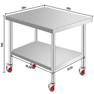 Mesa de Trabajo de Acero Inoxidable 36 x 30 x 34 Pulgadas, Capacidad de Carga de 700 LBS con 4 Ruedas, 3 Niveles de Altura Ajustable, Mesa de Trabajo Pesada para Preparación de Alimentos en Cocina...