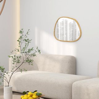 Espejo De Pared Moderno Con Bordes Irregulares, Espejo Con Marco De Madera Para Dormitorio, Salón, Entrada, 80X60 Cm