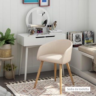 Juego de 2 Sillas de Comedor Estilo Escandinavo, Sillas de Cocina en Tejido Efecto Lino con Asiento, Respaldo y Brazos Acolchados, para Sala de Estar, Dormitorio y Oficina, 55X56X74 Cm, Beige