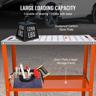 Mesa de Soldadura 91.4 cm x 45.7 cm, Capacidad de Carga de 544 kg, Mesa de Trabajo de Acero para Soldadura sobre Ruedas, Banco de Trabajo Portátil de 2 Capas con Ruedas de Frenado, 4 Ranuras para ...