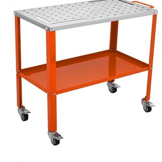 Mesa de Soldadura 91.4 cm x 45.7 cm, Capacidad de Carga de 544 kg, Mesa de Trabajo de Acero para Soldadura sobre Ruedas, Banco de Trabajo Portátil de 2 Capas con Ruedas de Frenado, 4 Ranuras para ...