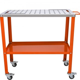 Mesa de Soldadura 91.4 cm x 45.7 cm, Capacidad de Carga de 544 kg, Mesa de Trabajo de Acero para Soldadura sobre Ruedas, Banco de Trabajo Portátil de 2 Capas con Ruedas de Frenado, 4 Ranuras para ...