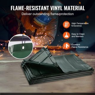 Pantalla de Soldadura con Marco, 182.9 cm x 182.9 cm Pantallas de Cortina de Soldadura de 3 Paneles, Pantalla de Protección de Soldadura de Vinilo Resistente al Fuego sobre 12 Ruedas Giratorias (6...