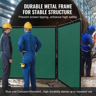Pantalla de Soldadura con Marco, 182.9 cm x 182.9 cm Pantallas de Cortina de Soldadura de 3 Paneles, Pantalla de Protección de Soldadura de Vinilo Resistente al Fuego sobre 12 Ruedas Giratorias (6...