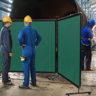 Pantalla de Soldadura con Marco, 182.9 cm x 182.9 cm Pantallas de Cortina de Soldadura de 3 Paneles, Pantalla de Protección de Soldadura de Vinilo Resistente al Fuego sobre 12 Ruedas Giratorias (6...