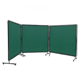 Pantalla de Soldadura con Marco, 182.9 cm x 182.9 cm Pantallas de Cortina de Soldadura de 3 Paneles, Pantalla de Protección de Soldadura de Vinilo Resistente al Fuego sobre 12 Ruedas Giratorias (6...