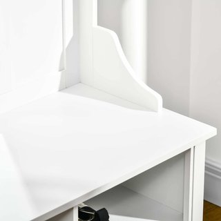Perchero de Pie con Espejo Zapatero 4 Ganchos Madera 80X40X170Cm Blanco