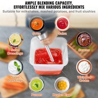 Batidora de Inmersión Comercial, Mezclador de Mano Pesado de 750 Vatios, Mezclador de Variedad de Velocidades con Cuchilla de Acero Inoxidable 304, Mezclador Portátil Multiusos para Sopa, Batido, ...