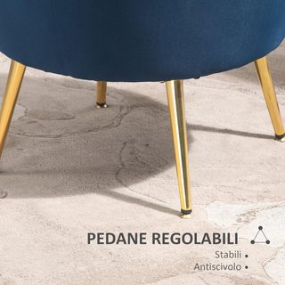 Sillón concha, sillón vintage, sillón para dormitorio y sala de estar, diseño elegante, con respaldo alto, 76X67X74Cm, azul
