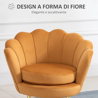 Sillón concha, sillón vintage, sillón para dormitorio y salón, diseño elegante, con respaldo alto, 76X67X74Cm, amarillo