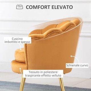 Sillón concha, sillón vintage, sillón para dormitorio y salón, diseño elegante, con respaldo alto, 76X67X74Cm, amarillo