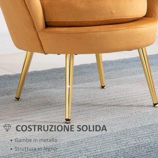 Sillón concha, sillón vintage, sillón para dormitorio y salón, diseño elegante, con respaldo alto, 76X67X74Cm, amarillo