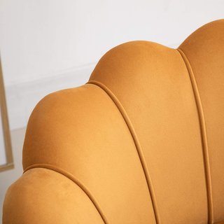 Sillón concha, sillón vintage, sillón para dormitorio y salón, diseño elegante, con respaldo alto, 76X67X74Cm, amarillo