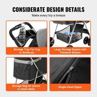 Carrito de Mascotas, Carrito para Perros de 4 Ruedas con Frenos, Capacidad de Peso de 35 lbs, Carrito para Cachorros con Transportador Desmontable, Canasta de Almacenamiento y Soporte para Tazas, ...