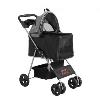 Carrito de Mascotas, Carrito para Perros de 4 Ruedas con Frenos, Capacidad de Peso de 35 lbs, Carrito para Cachorros con Transportador Desmontable, Canasta de Almacenamiento y Soporte para Tazas, ...
