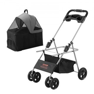 Carrito de Mascotas, Carrito para Perros de 4 Ruedas con Frenos, Capacidad de Peso de 35 lbs, Carrito para Cachorros con Transportador Desmontable, Canasta de Almacenamiento y Soporte para Tazas, ...