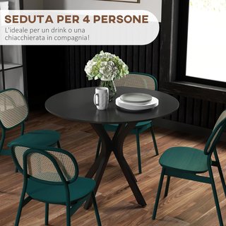 Mesa de Comedor Redonda para 4 Personas, Mesa de Cocina Moderna con Tablero de Madera, Ø100X75Cm, Negro