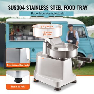 Máquina para hacer hamburguesas comerciales, moldeador de hamburguesas de 150 mm/6 pulgadas, máquina de prensa de hamburguesas de acero inoxidable de grado alimenticio, procesador de carne de coci...