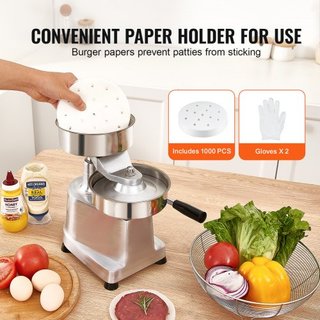 Máquina para hacer hamburguesas comerciales, moldeador de hamburguesas de 150 mm/6 pulgadas, máquina de prensa de hamburguesas de acero inoxidable de grado alimenticio, procesador de carne de coci...