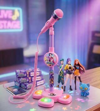 Microfone K-Pop com Luzes e Bonecas