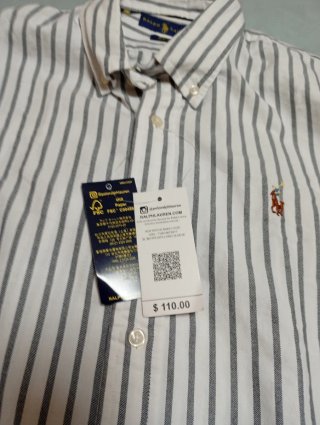 Camisa Polo Ralph Lauren Rayas Gris/Blanco