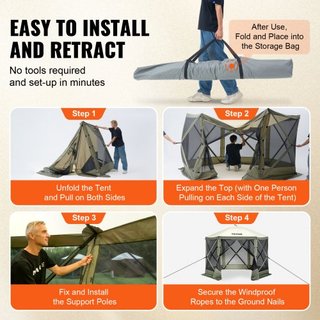 Tienda Gazebo Plegable, Tienda de Pantalla Plegable de 6 Lados, Refugio Solar con 6 Cortinas de Privacidad Removibles y Ventanas de Malla, Tienda de Pantalla de 10x10FT de Configuración Rápida con...
