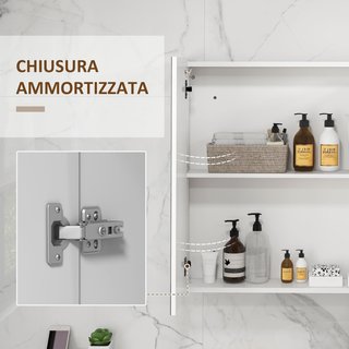 Armario Con Espejo en MDF Con Estantes Regulables Y Luces LED de 3 Colores, Espejo de Pared Con Toma USB, 90X15X70 Cm, Blanco