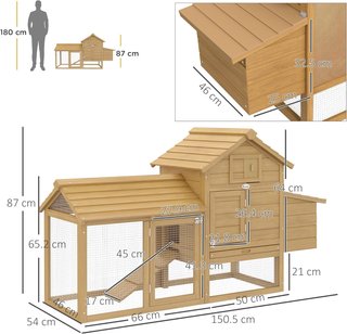 Gallinero para Gallinas Ponedoras de Exterior de Madera con Cercado para Jardín, 150.5X54X87 Cm