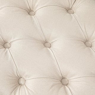 Banco de Cama de Tela, Banco Acolchado Estilo Francés Acolchado con Botones y Patas de Madera para Dormitorio, Entrada y Salón, 120X41X48Cm, Crema