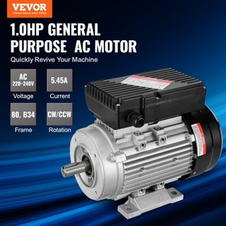 Motor Eléctrico de 0.75KW 1400 rpm, AC 220~240V 5.45A, 80, Marco B34, Motor de Compresor de Aire Monofásico, Eje Con Diente de 19mm, Rotación CW/CCW para Maquinaria Agrícola y Equipos Generales