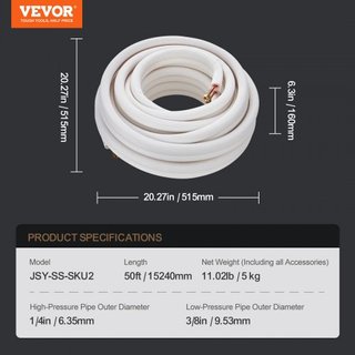 Set di tubi Mini Split da 15240mm, tubi in rame da 6.4 e 9.5mm O.D e isolamento a triplo strato per refrigerante di climatizzatori Mini Split o pompe di calore e sistemi HVAC con nastri di invio...