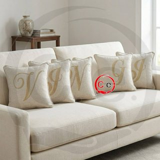 Federa con iniziale beige/oro
