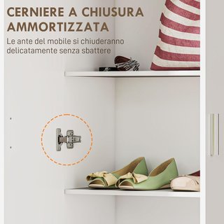 Armario Multiuso Con Puertas Batientes, 5 Estantes Y 3 Niveles Regulables, Mueble Multiuso Credenza en Madera de Aglomerado para Cocina, Zapatos, Entrada, Dormitorio, Baño, 60X31.5X165 Cm, Blanco