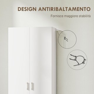 Armario Multiuso Con Puertas Batientes, 5 Estantes Y 3 Niveles Regulables, Mueble Multiuso Credenza en Madera de Aglomerado para Cocina, Zapatos, Entrada, Dormitorio, Baño, 60X31.5X165 Cm, Blanco