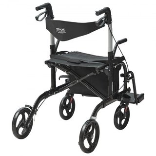 Caminador y silla de transporte 2 en 1 para personas mayores, combo de caminador y silla de ruedas plegable con reposapiés, caminador de movilidad de aluminio ligero con manillar ajustable, ruedas...