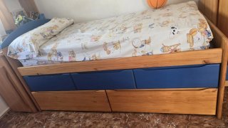 Cama pino 5 cajones + colchón