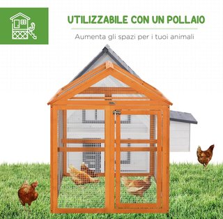 Recinto para Gallinas al Aire Libre de Madera, Jaula para Gallinas con Puertas Múltiples y Red de Metal, 140X88.5X106 Cm, Naranja