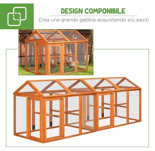 Recinto para Gallinas al Aire Libre de Madera, Jaula para Gallinas con Puertas Múltiples y Red de Metal, 140X88.5X106 Cm, Naranja
