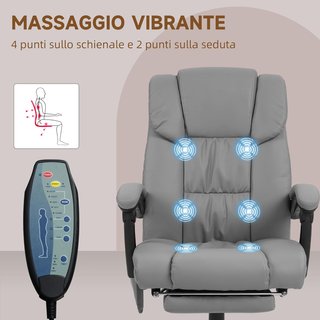 Sillón Masajeador y Reclinable con Altura Ajustable y Reposapiés, Sillón Acolchado de Piel Sintética y Metal, 66X75X112-122 Cm, Gris
