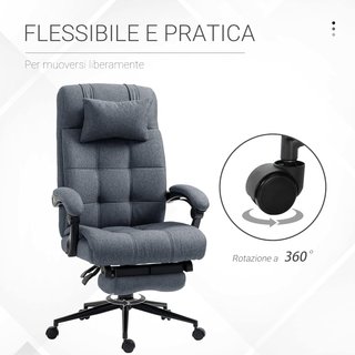 Silla De Oficina Ergonómica Reclinable, Silla Directiva Con Respaldo Alto, Sillón De Oficina Con Reposacabezas Y Reposapiés Extraíble, 66X76X112-120Cm, Gris