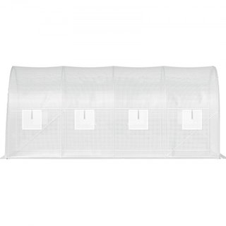 Invernadero de túnel portátil, 457.2 x 198.12 x 213.4 cm Casa caliente para plantas con arcos de acero galvanizado, 1 viga superior, 2 postes diagonales, 2 puertas con cremallera y 8 ventanas enro...