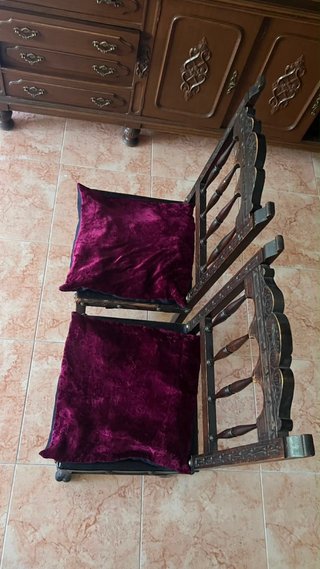 Juego de 2 Sillas Antiguas Madera y Terciopelo