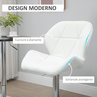 Set de 2 Taburetes de Bar con Altura Ajustable, Base de Metal y Asiento de Piel PU, Taburetes de Cocina con Respaldo y Reposapiés, 51.5X57.5X93-114.5Cm, Blanco